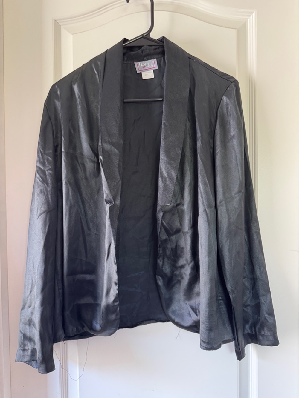 Lily Black Satin Open-Front Blazer Jacket / AA68